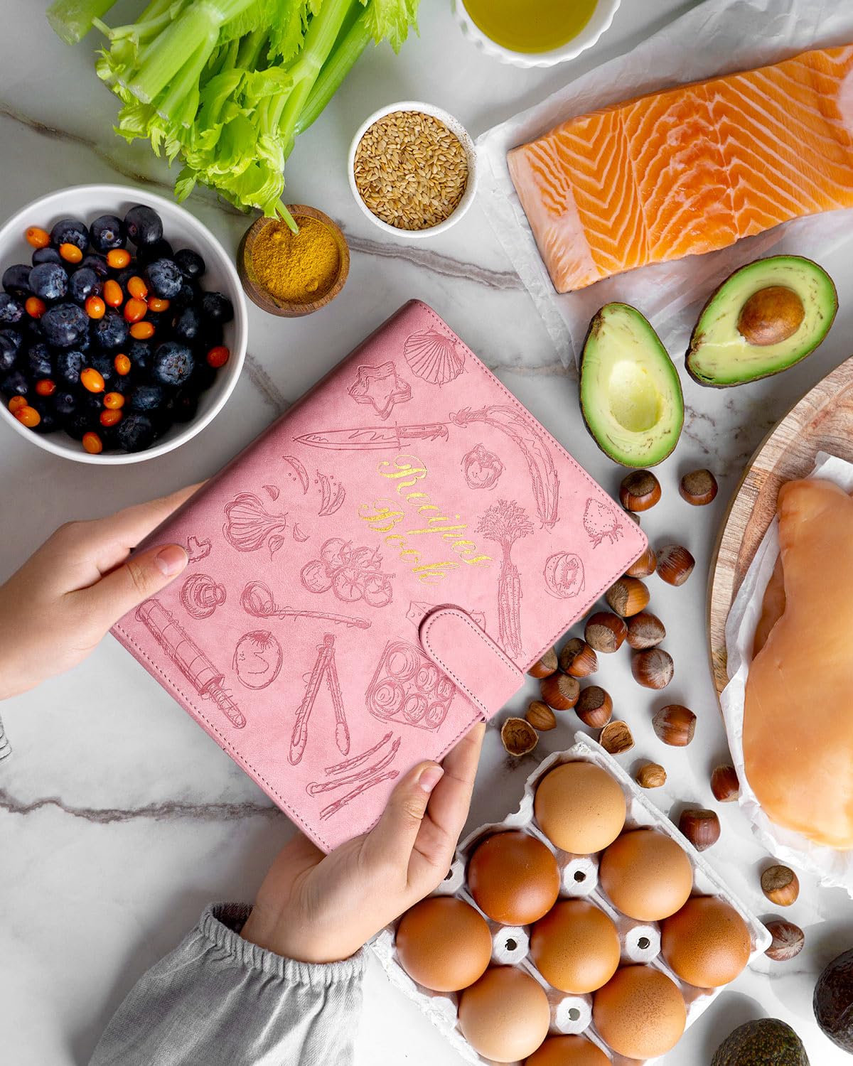 molekaus Recipe Book ，Blank Recipe Book to Write in Your Own Recipes，Recipe Notebook for Family Cooking， Removable Hardcover 7" x 10"Recipe Journal with 160 Pages - Pink