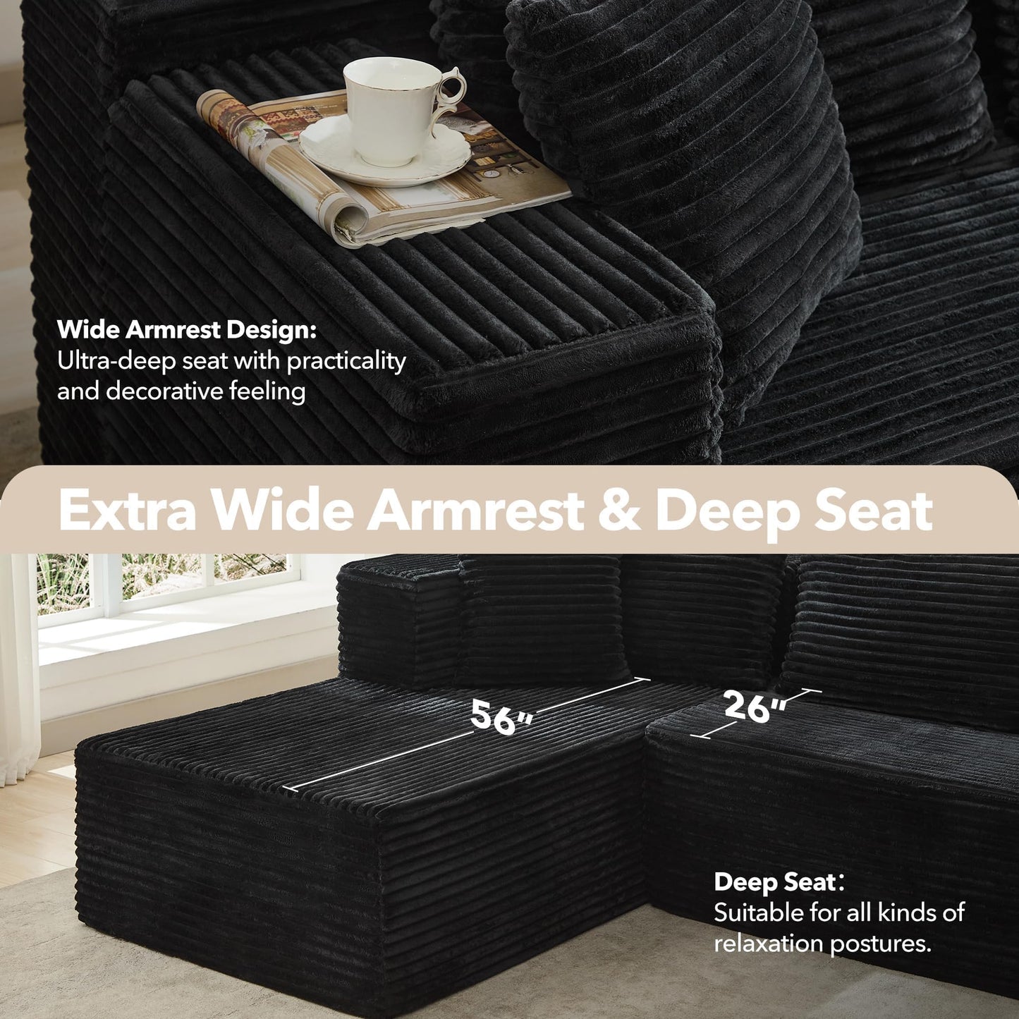 Modular Sectional Sofa Cloud Sectional Couch, 106" Comfy L Shaped Couches for Living Room,Oversized Sofa Sleeper with Deep Seat, No Assembly Required