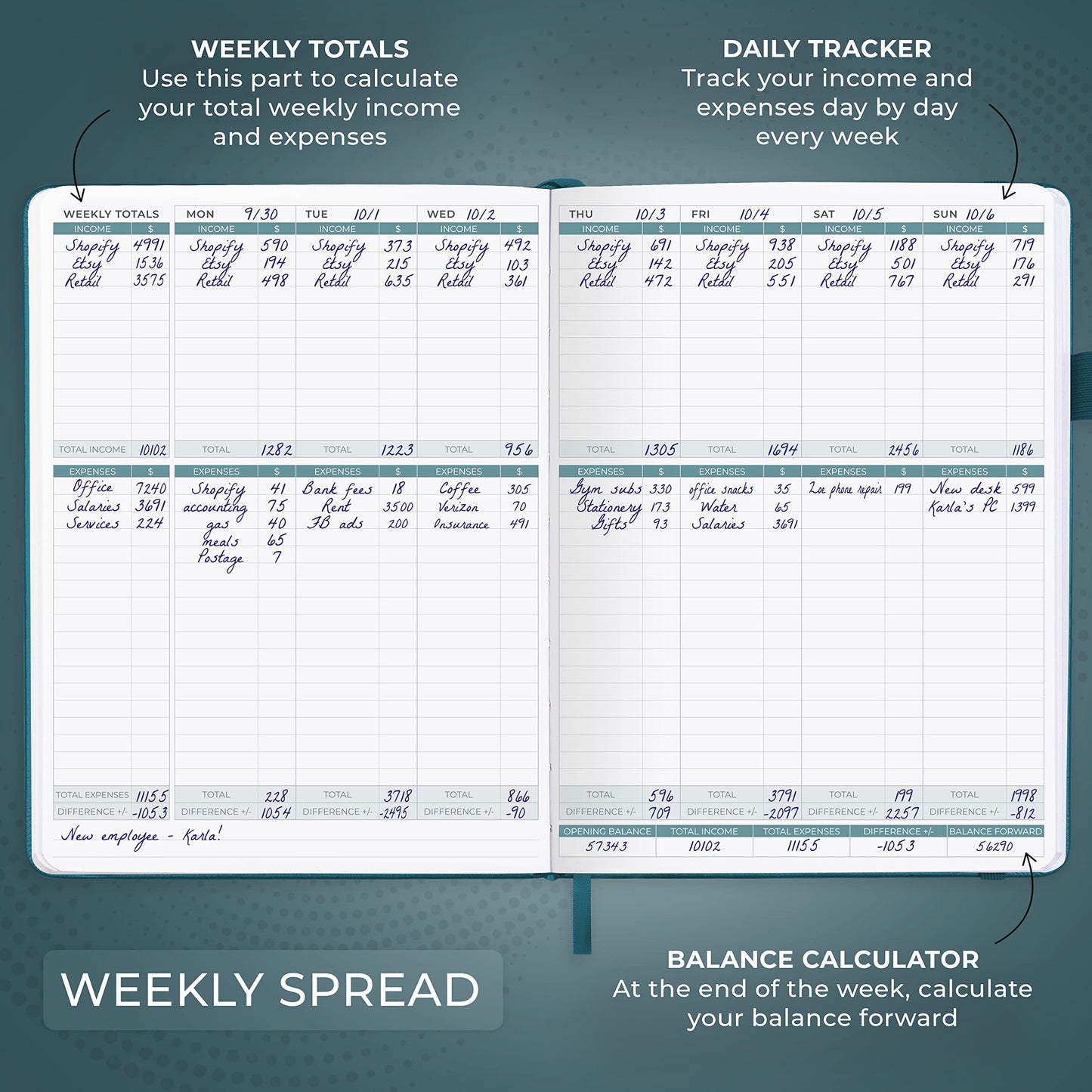Clever Fox Income & Expense Tracker Large – Accounting & Bookkeeping Ledger Book for Small Business – 2-Year Record Notebook, A4 (Dark Teal)