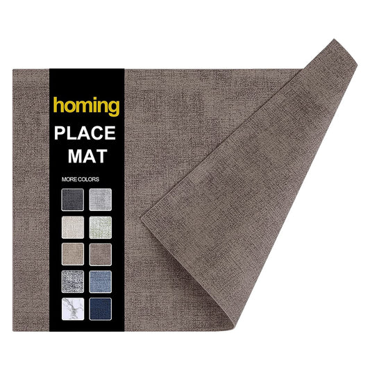 homing Faux Leather Heat Resistant Placemats 6 Packs, Waterproof Wipeable Dining PU Place Mats for Indoor & Outdoor, Easy to Clean, Brown
