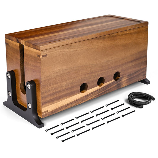 Extra Large Cable Management Box, Cord Organizer & Hider Box, Acacia Wood Cable Box for Chargers, Power Strip, USB, Floor & Desk Cables & Cords Storage, Children & Pet Safe