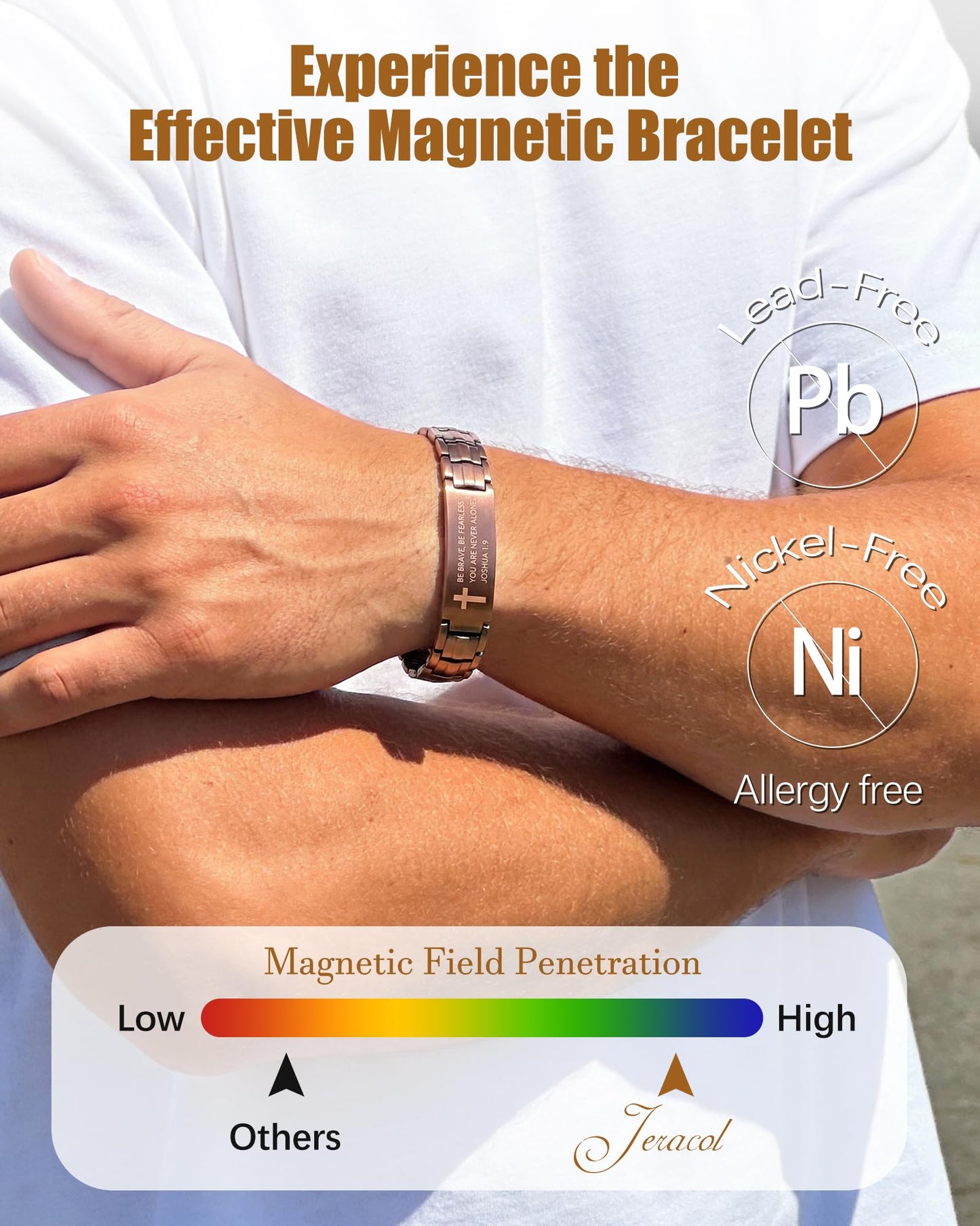 Jeracol 99.99% Copper Bracelet for Men, Ultra Strength Magnetic Bracelet with 3500 Gauss Neodymium Magnet, Adjustable Sizing Tool & Jewelry Gift Box