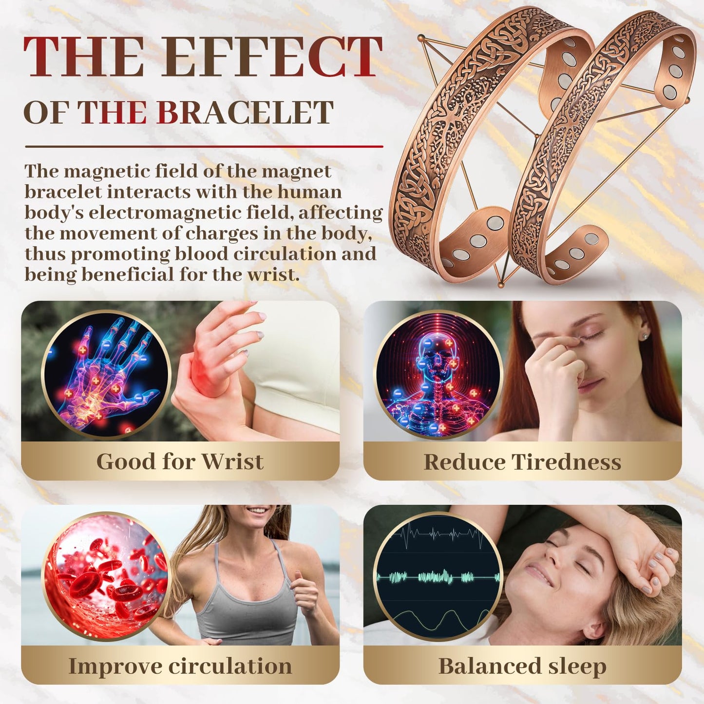 Auramag Bracelets for Men, 100% Pure Copper bracelets for women, Magnetic Bracelets with 3500 Gauss Effective Magnets, Adjustable Copper Jewelry Gift with Gift Box