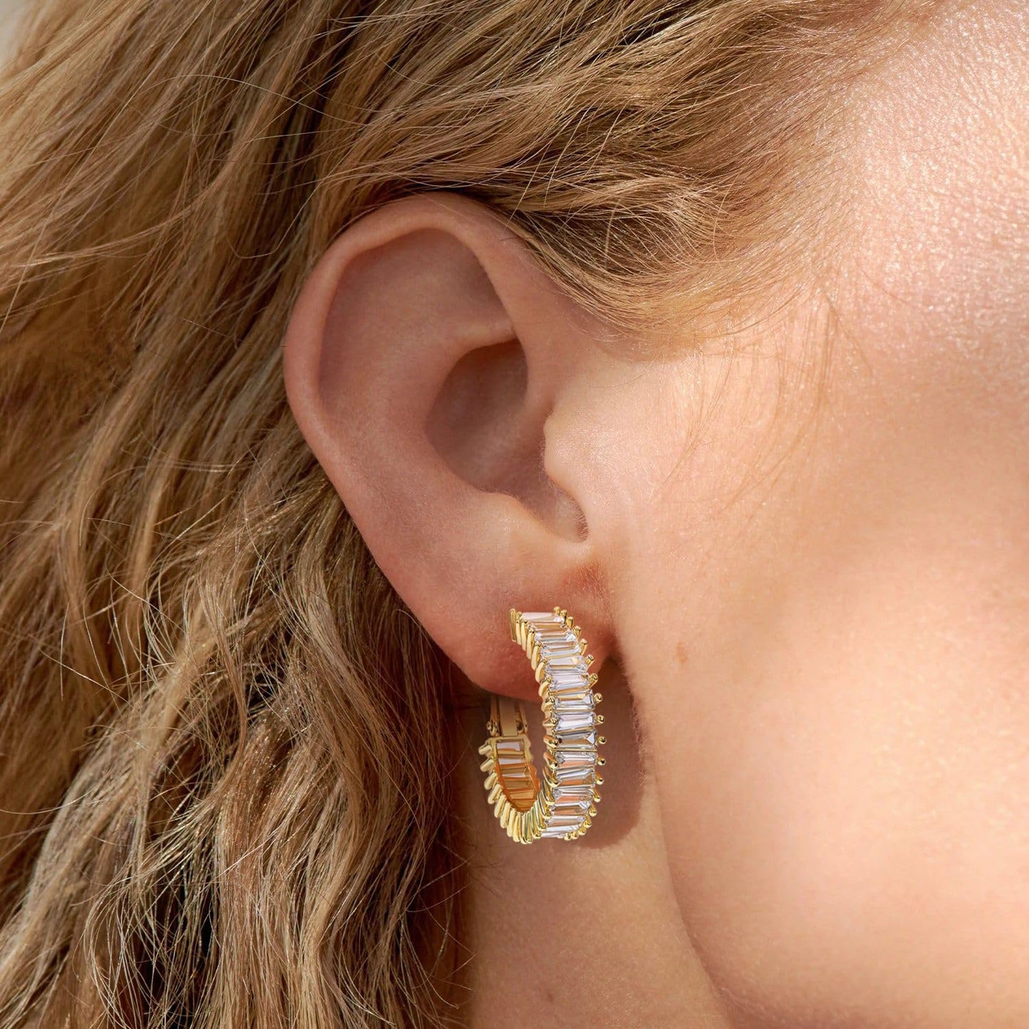 GLOQUAT CZ Gold Plated Hoop Earrings 14K Gold Plated Earrings for Women Vintage Cubic Zirconia Hoop Earrings Fashion Round Circle Rhinestone Hoops Earring for Women 25mm