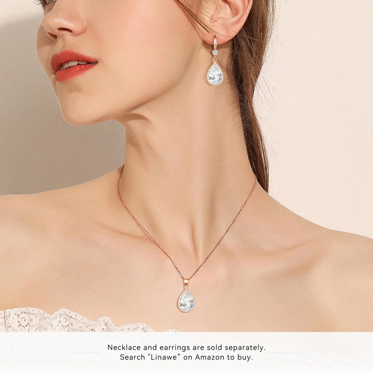 Linawe Wedding Earrings Rose Gold, Imitation Diamond Dangle Rhinestone Drop Earrings for Women Trendy, Cubic Zirconia Chandelier Earrings Crystal Teardrop Jewelry Set