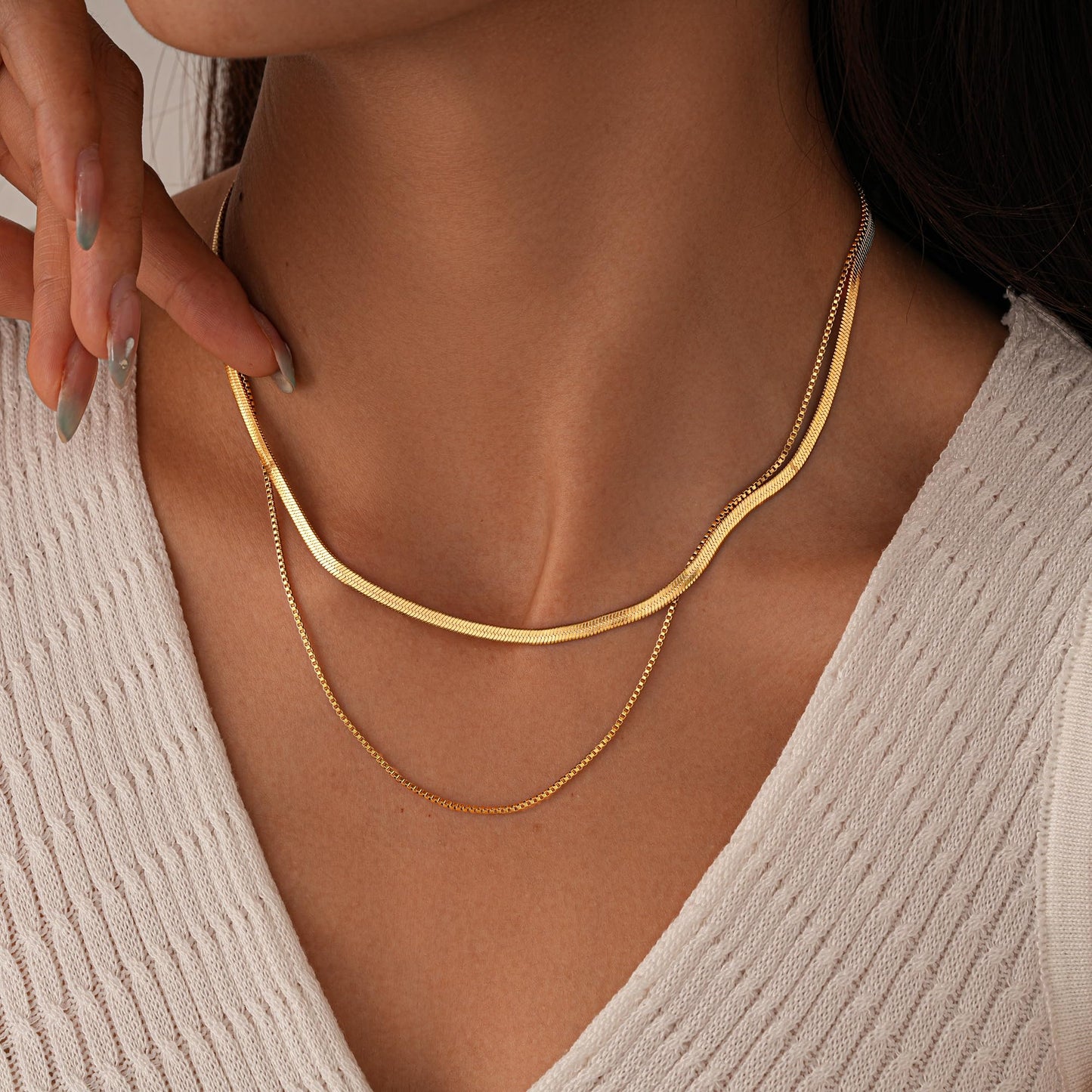 ANDKISS Gold Necklace Stack for Women - 14K Gold Plated Layered Necklace Trendy Minimalist Snake Chain Necklaces Simple Choker Necklaces Jewelry Christmas Gift for Womem