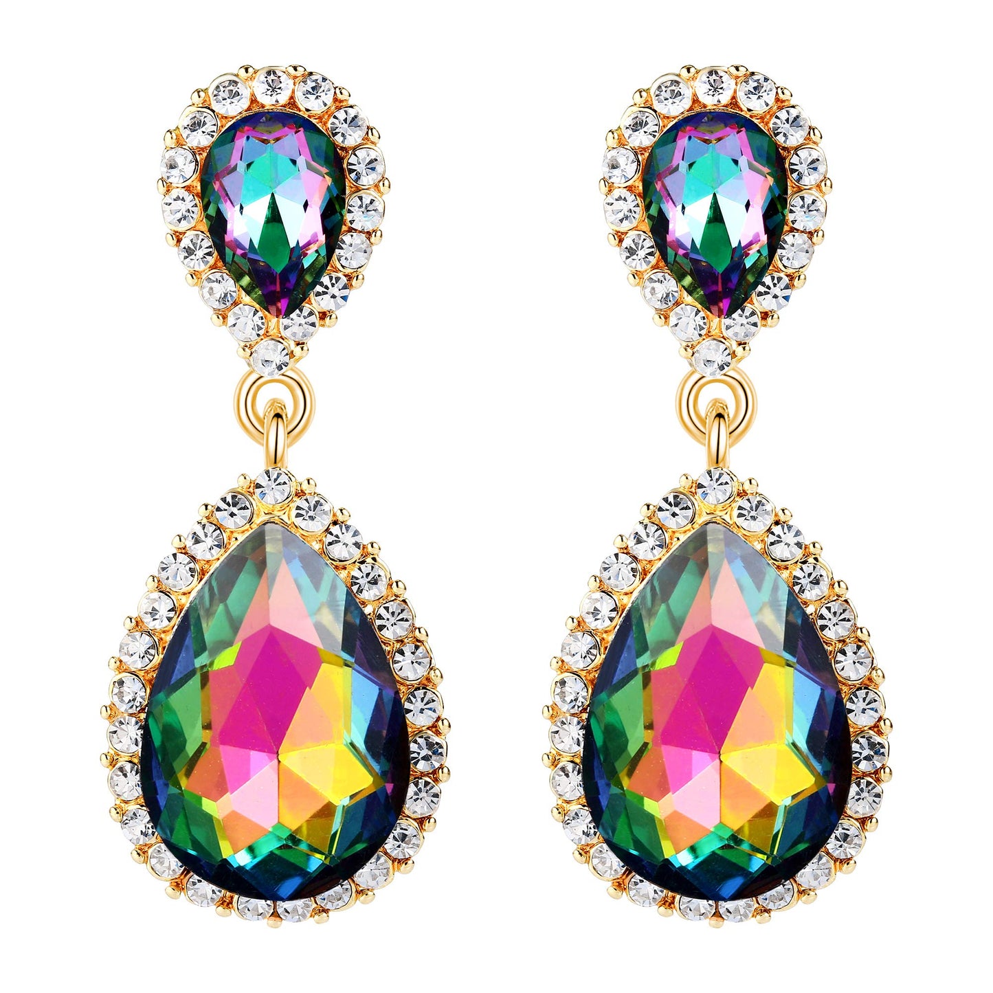 EVER FAITH Women's Austrian Crystal Prom Tear Drop Dangle Earrings Green AB Gold-Plated-Base