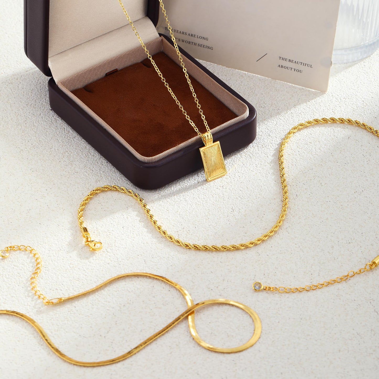Layered Gold Necklaces for Women Stackable Dainty 14K Gold Plated Silver Chain Necklace Layering Cute Fashion Pendant Choker Necklaces Trendy Jewelry Set Gifts for Women (Rope twist snake chain O-ring chain texture, golden)