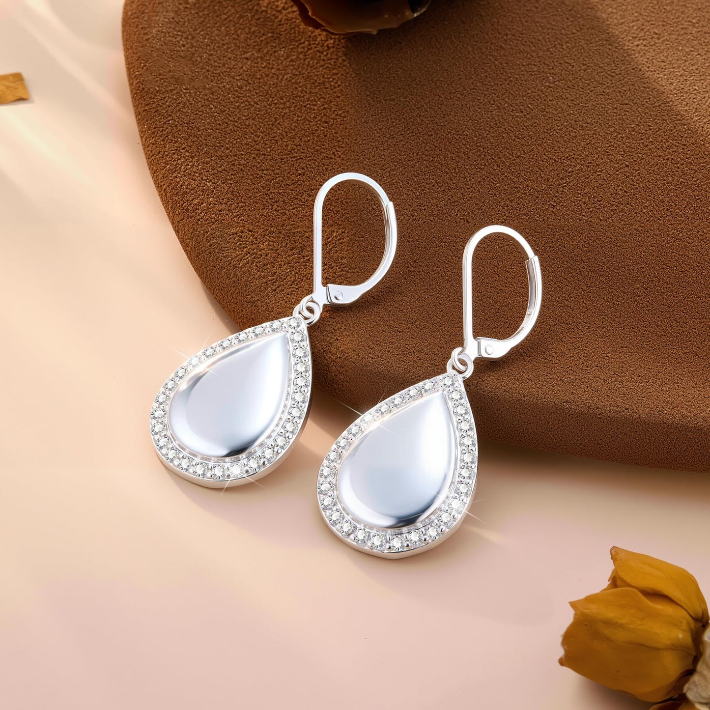 Waterdrop Sterling Silver Dangle Earrings, LANCHARMED 925 Sterling Silver Drop Earring with Cubic Zirconia Large Teardrop French Hook Leverback Dangle Earrings for Women Trendy Statement Jewelry