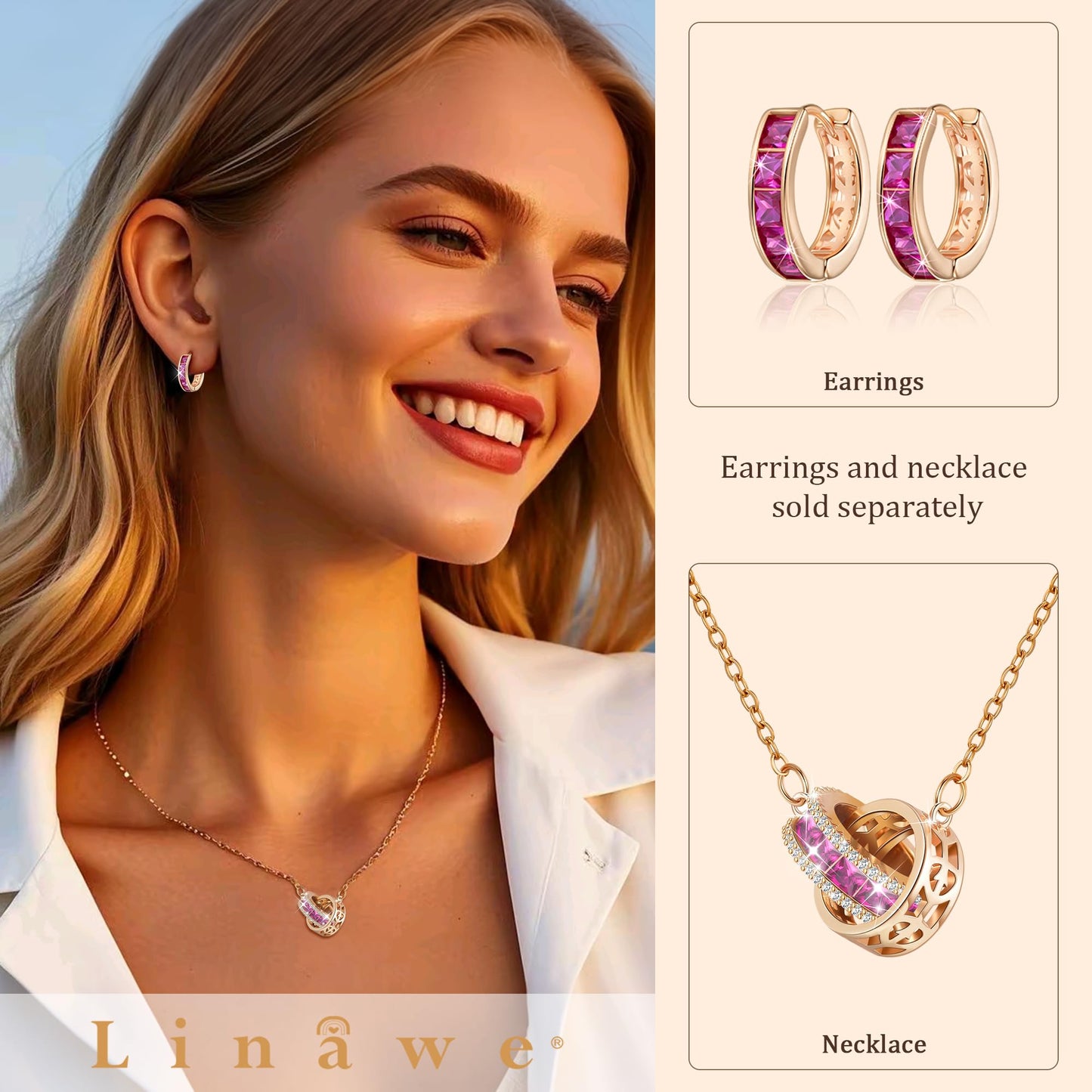 Linawe Hoop Earrings for Women, Rose Gold Huggie Earrings, Hot Pink Imitation Diamond Rhinestone Crystal Cubic Zirconia Cartilage Tragus Stud Earrings, Tiny Small Dainty Piercing Jewelry
