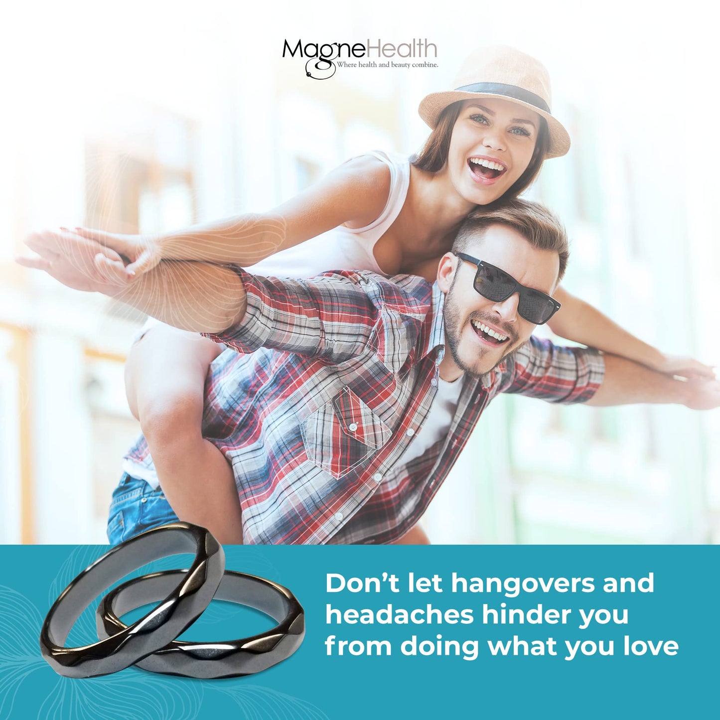 MAGNEHEALTH Hangover Ring, Thin Beveled Magnetic Hematite Band Ring, Hematite Band in Beveled Design for Magnetic Therapy, Acupuncture Ring - Size 7