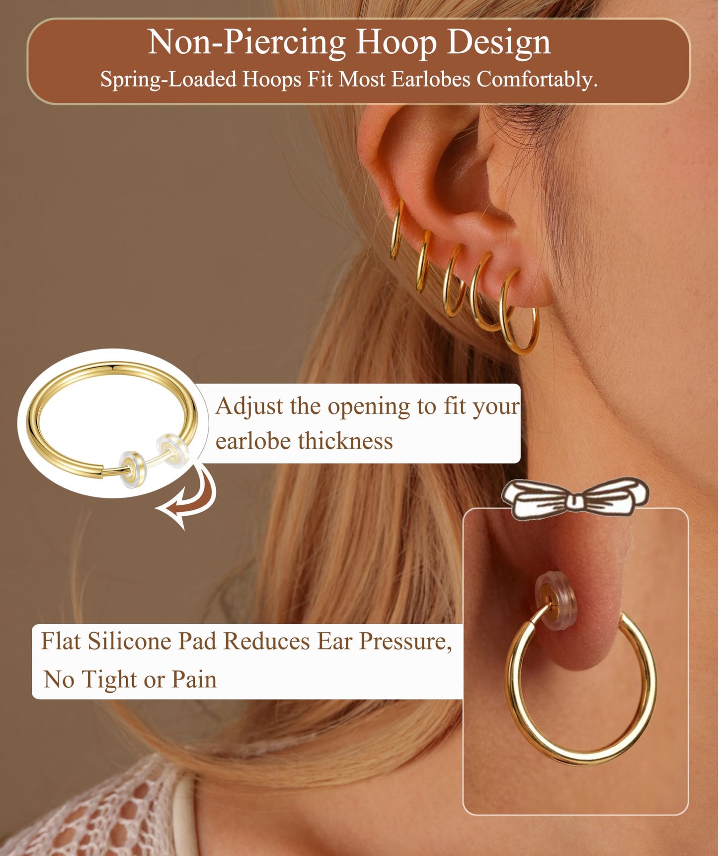 PLOMFOV Clip On Hoop Earrings for Women Small 14K Gold Plated Clip On Earrings Women Fake Hoop Earrings Non Pierced Earrings 14mm-18mm