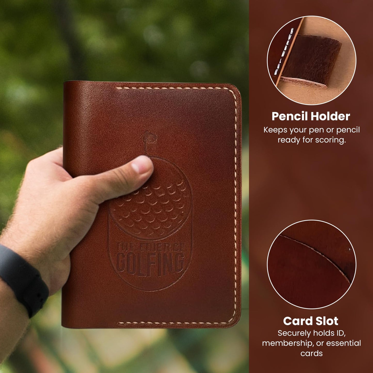 RAW HYD Leather Golf Scorecard Holder Book w/Slot & Pen Loop – Full-Grain Leather Golf Yardage Book & Stat Tracking Book – Refillable Scorecard & Lineup Card Holder for Serious Golfers