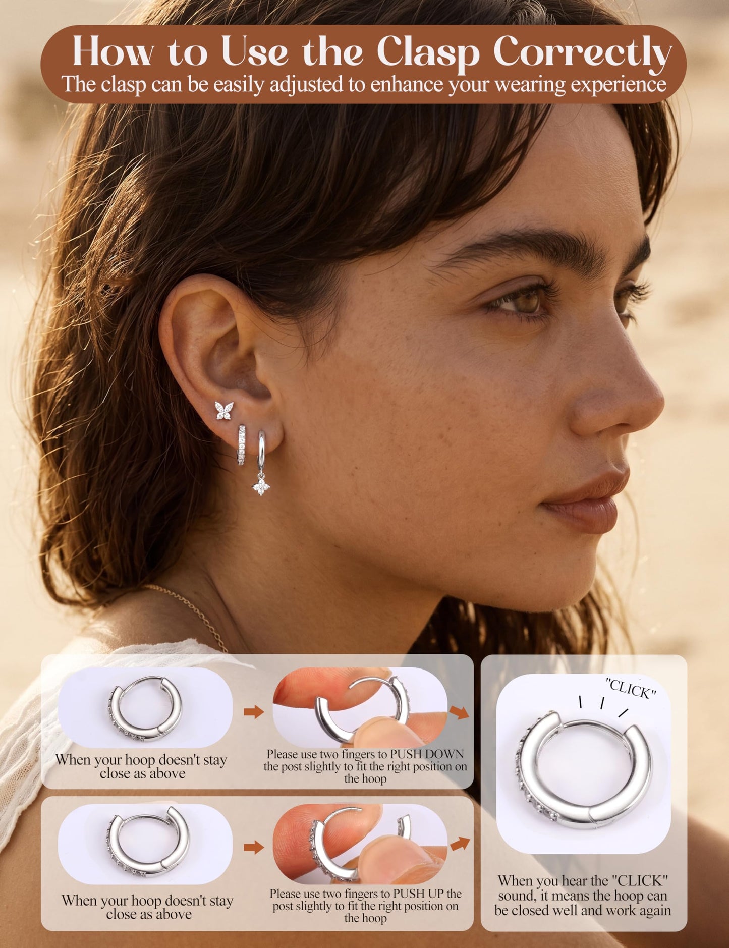 MILACOLATO 925 Sterling Silver Earrings for Women, Sterling Silver Filled Small Stud Huggie Hoop Earrings Sets for Multiple Piercing Hypoallergenic Jewelry, CZ Cartilage Earrings Stacks Trendy Jewelry Gifts, 3 Pairs-Butterfly