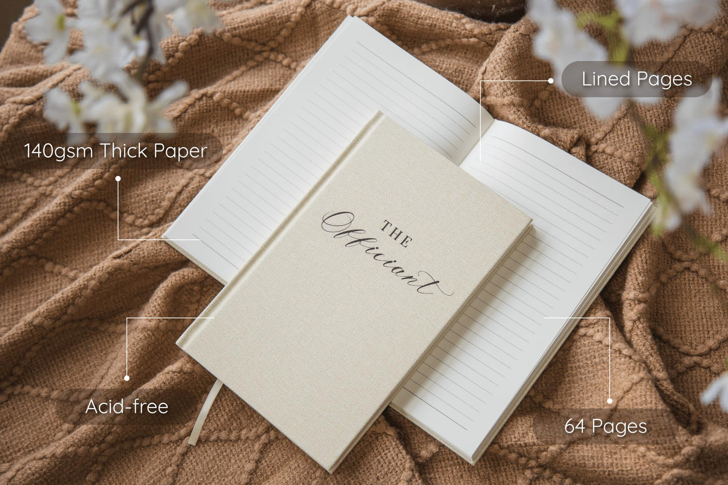Wedding Officiant Book - Modern Cream Canvas Linen Printed Hardcover Notebook Journal Gift for Pastor Ministers Sermon Wedding Ceremony, 32 Pages, 140gsm Thick Lined Paper, 5.25 x 8.25" (Design 8)