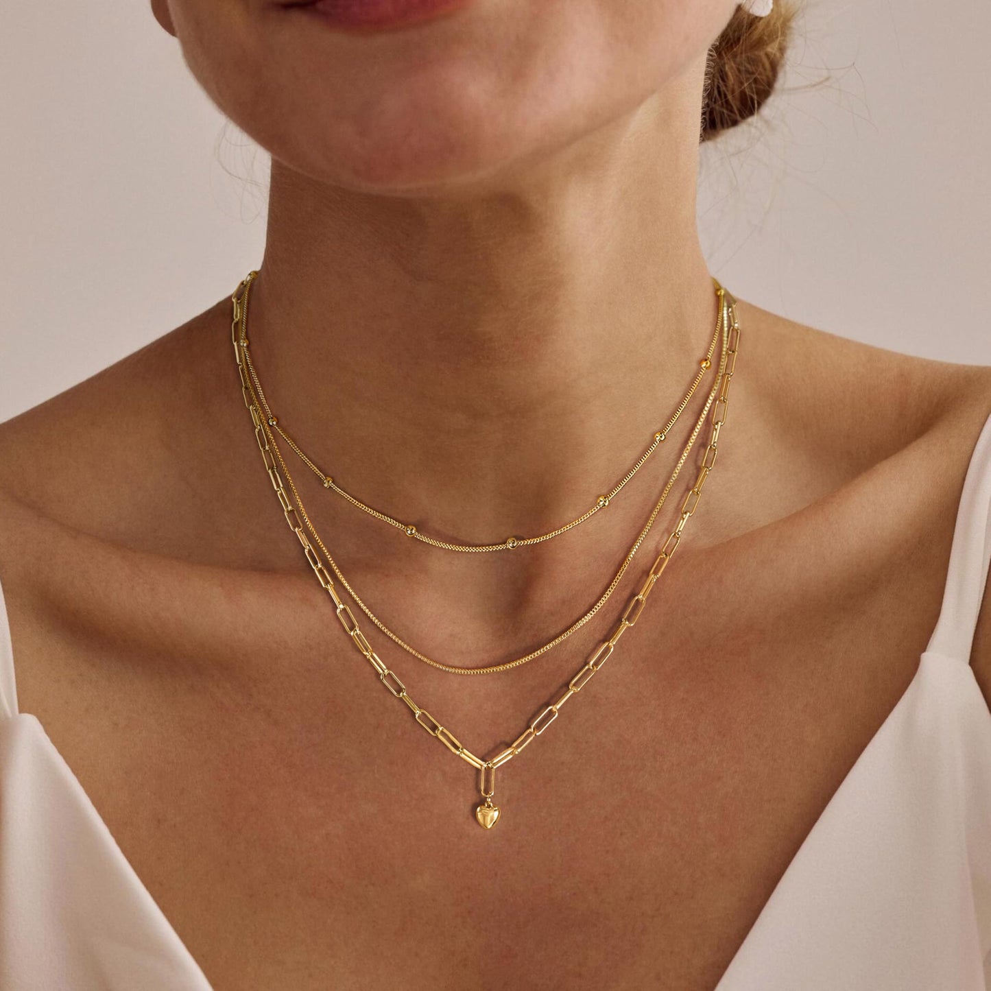 Layered Gold Necklaces for Women Trendy,Dainty 14K Gold Plated Heart Pendant Necklace Stack Statement Paperclip Beaded Box Necklace Chain Gold Stackable Layered Necklaces for Women Fashion Jewelry Set