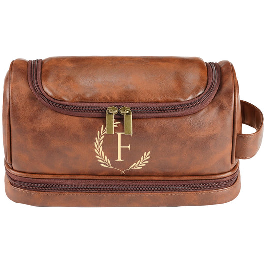 Personalized Leather Toiletry Bag For Men, Engraved Initial Travel Toiletry Bag for Men, Travel kit for Him, Ideal Gift for Him Dad Father Son Husband Grandpa Lover Christmas Anniversary Birthday(F)
