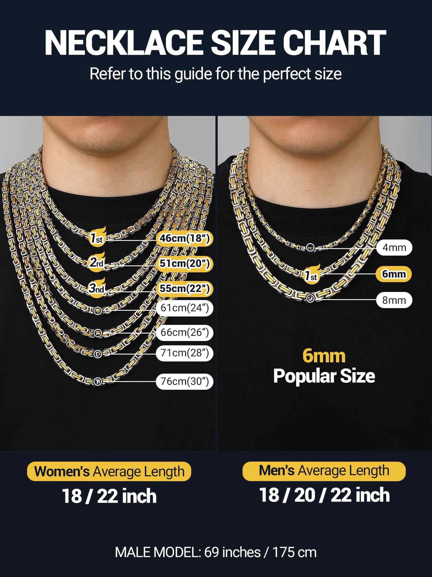 PROSTEEL Byzantine Chain Necklace For Men Long Chains Necklaces
