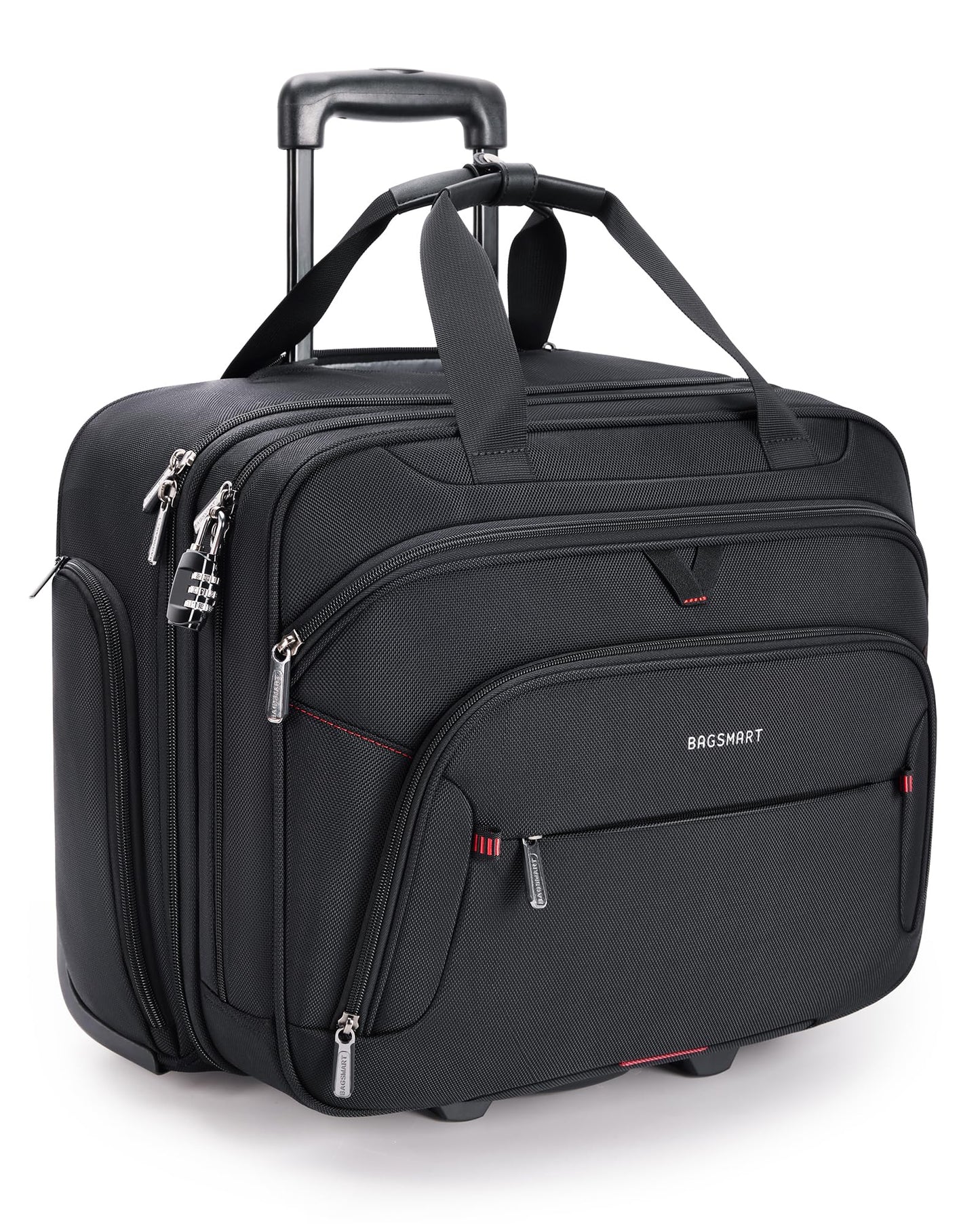 BAGSMART Rolling Laptop Bag, Briefcase with Wheels Fits 17.3 Inch Laptop, Computer Overnight Rolling Bag with TSA Lock for Travel/Men/Women, Black