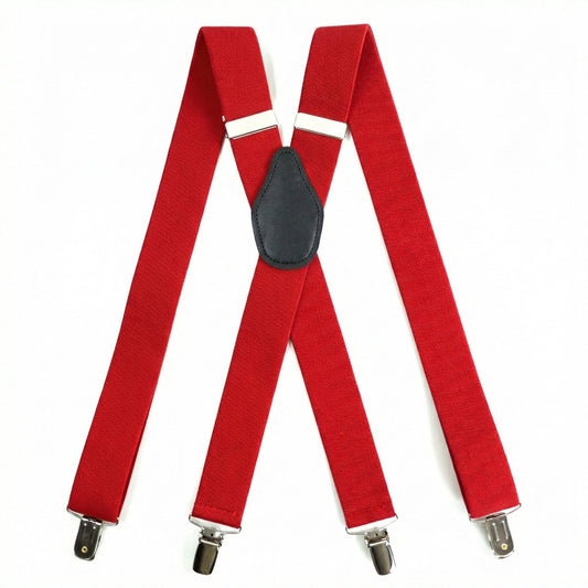SUITUA Suspenders for Men 1¼" Classic X-Back Clip-on - Adjustable Elastic Suspenders for Jeans, Dress Pants, Wedding & Groomsmen (Red)