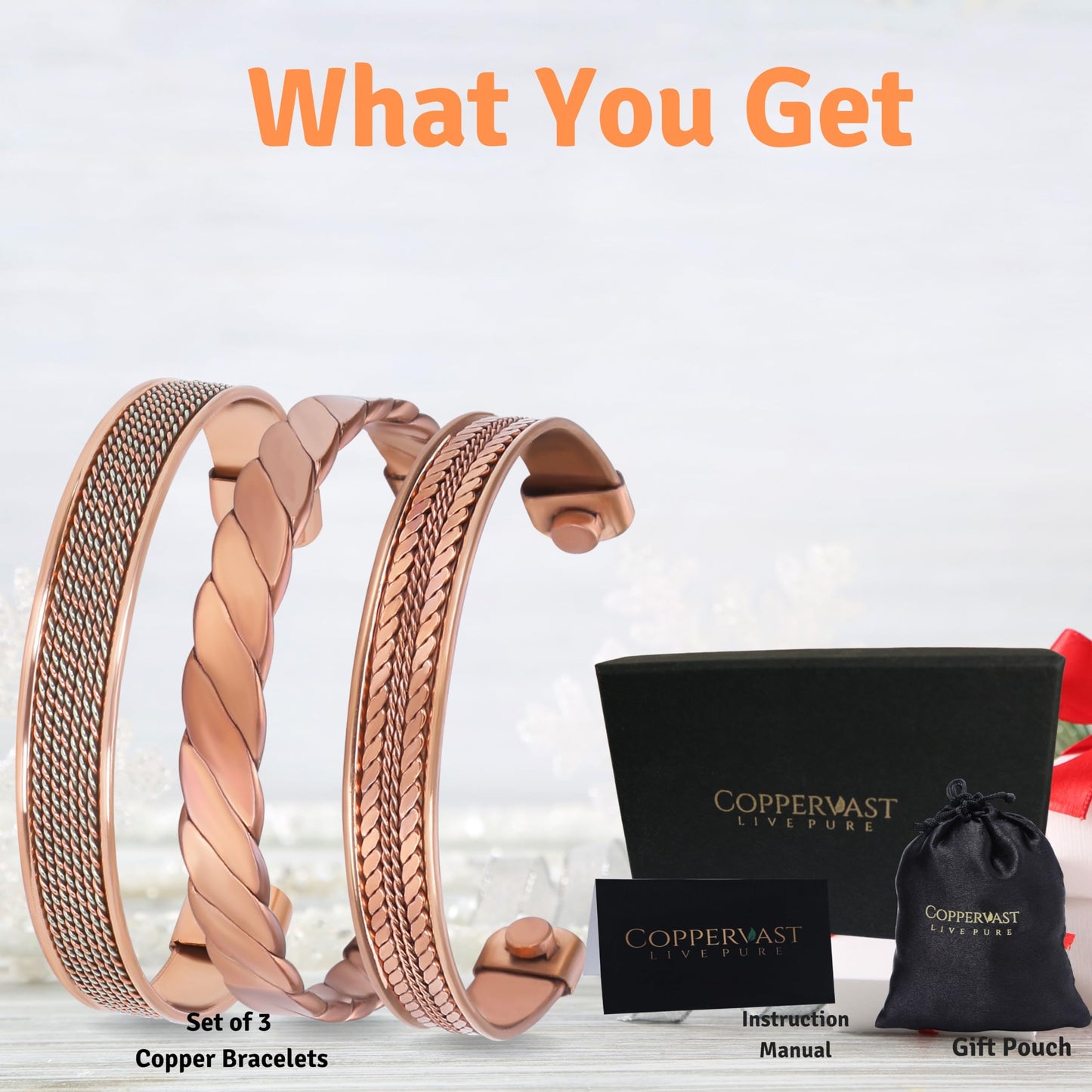 Coppervast Copper Bracelets- for Men and Women| Set of 3 with Gift Bag | Gift for Men and Women |Handmade 100% Copper (Copper9)