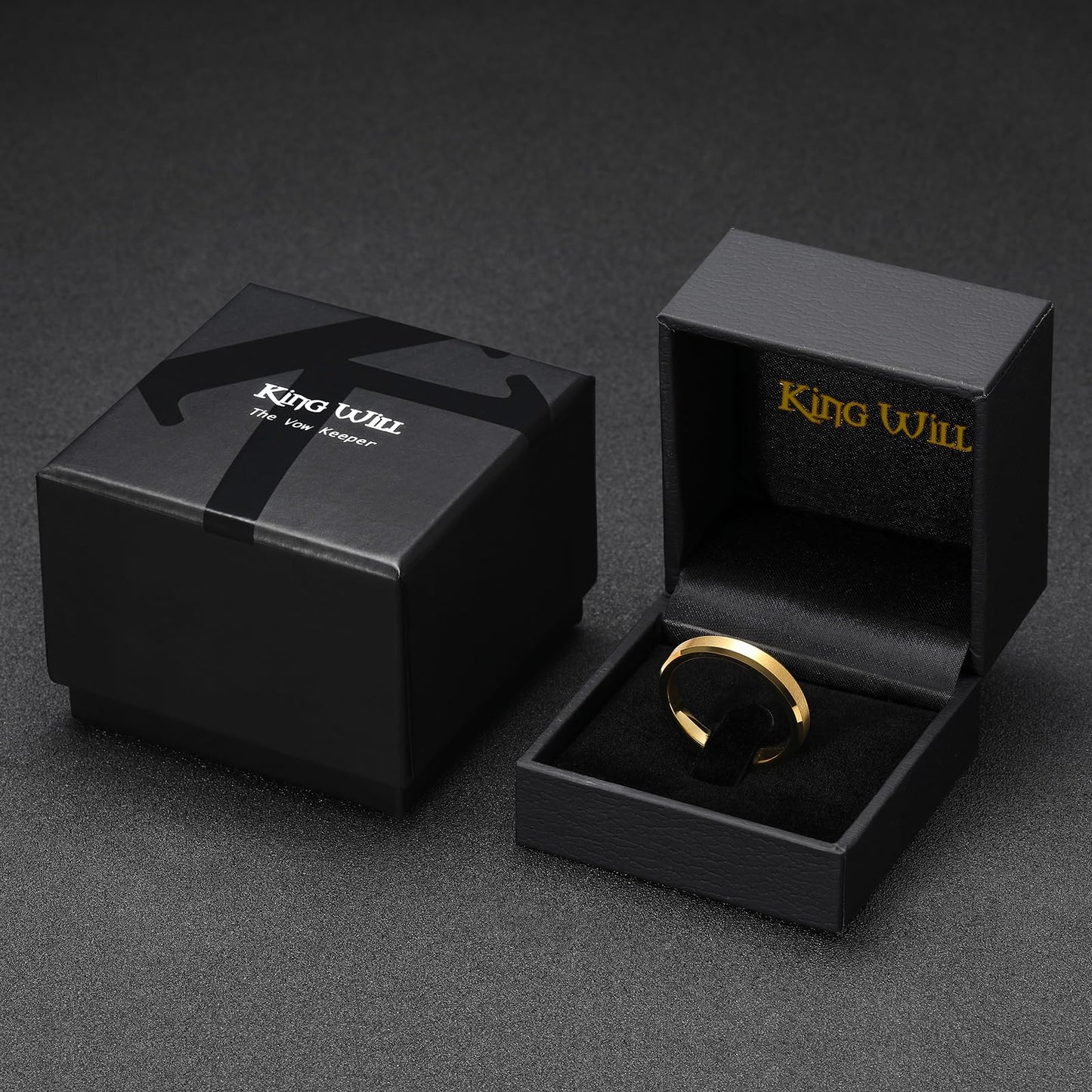 King Will 4mm Gold Tungsten Wedding Band Basic Wedding Ring For Men with Brushed Matte Surface Beveled Polished Edge Comfort Fit 9.5