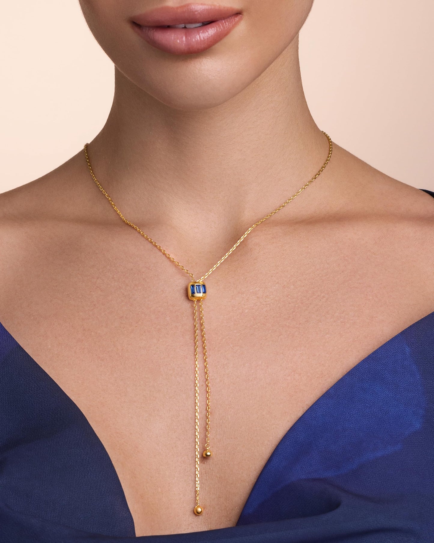 Visit the SNGIA Store Long Drop 18K Gold Plated Stacked Layered Lariat FULLY ADJUSTABLE Pull Through Blue Sapphire CZ Tassel Chain Pendant Necklace For Women by SNGIA, Dainty Trendy Gemstone Bolo Slip Sweater Statement Jewelry Gifts, Bohemian Vintage Hand