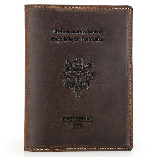 CataPurus Top Grain Leather Single Travel Passport Wallet Embossing Badge for Unisex, Folio Design for Passport & Multi Cards, RFID Blocking for Passport/Cards/Checks/Bills/AirTag, Coffee Default, FR
