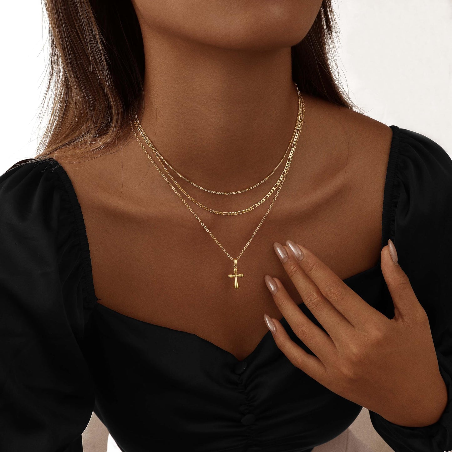 Nancomy Layered Gold Cross Necklaces for Women, Stack Stackable 14K Gold Plated Pendant Necklace Set Dainty Choker Layering Necklaces for Women Faith Jewelry Religious Gift