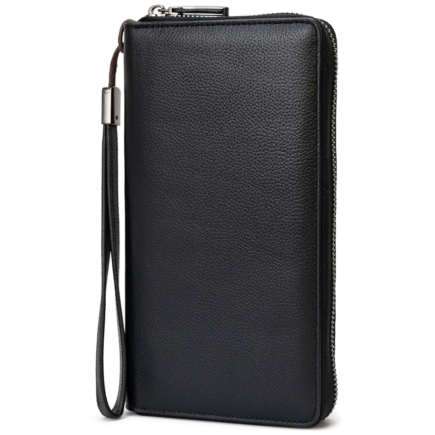 Bveyzi Women RFID Blocking Wallet Leather Zip Around Phone Clutch Large Capacity Ladies Travel Purse Wristlet (Black)