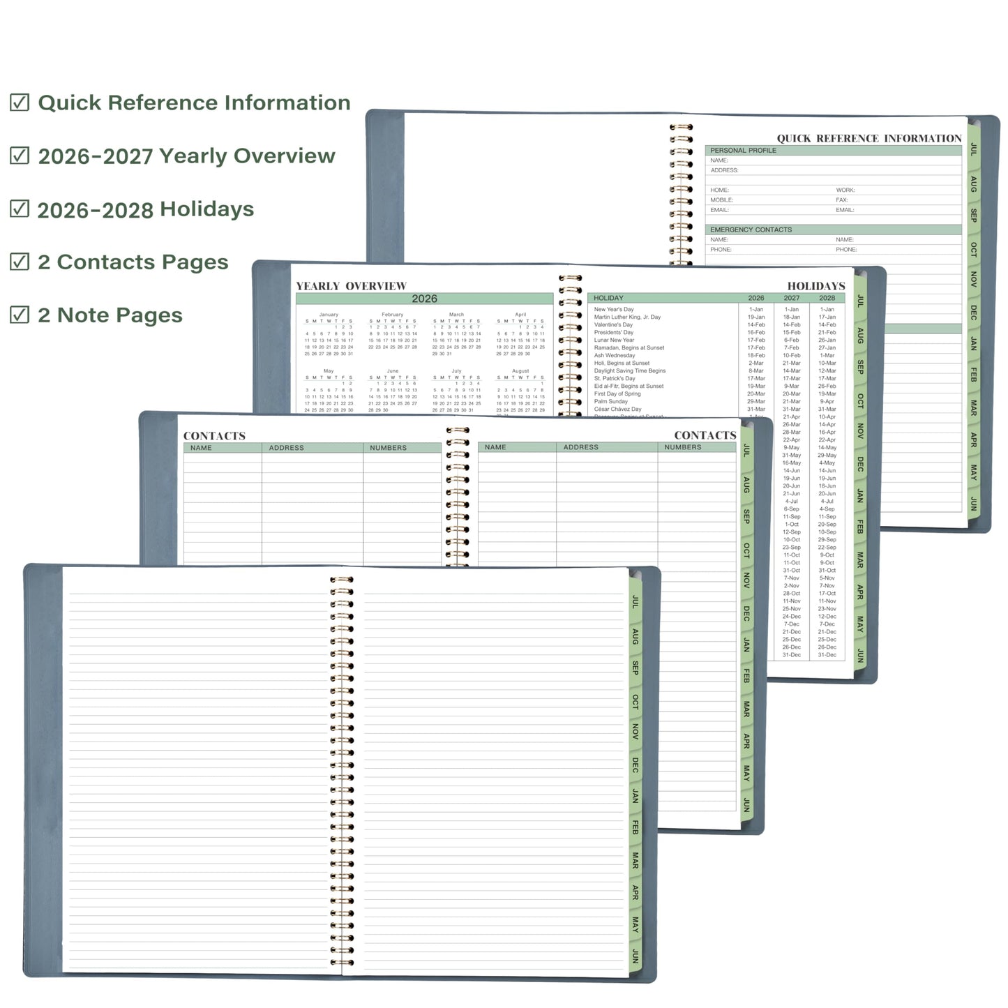 Appointment Book 2026-2027- Business Planner, JUL 2026 - JUN 2027,Planner 2026-2027, 3-Tier Schedule Planner, 8.74" x 11.38", 60 Minutes Intervals + Monthly Tabs + Leather Cover + Pocket - Pea Green