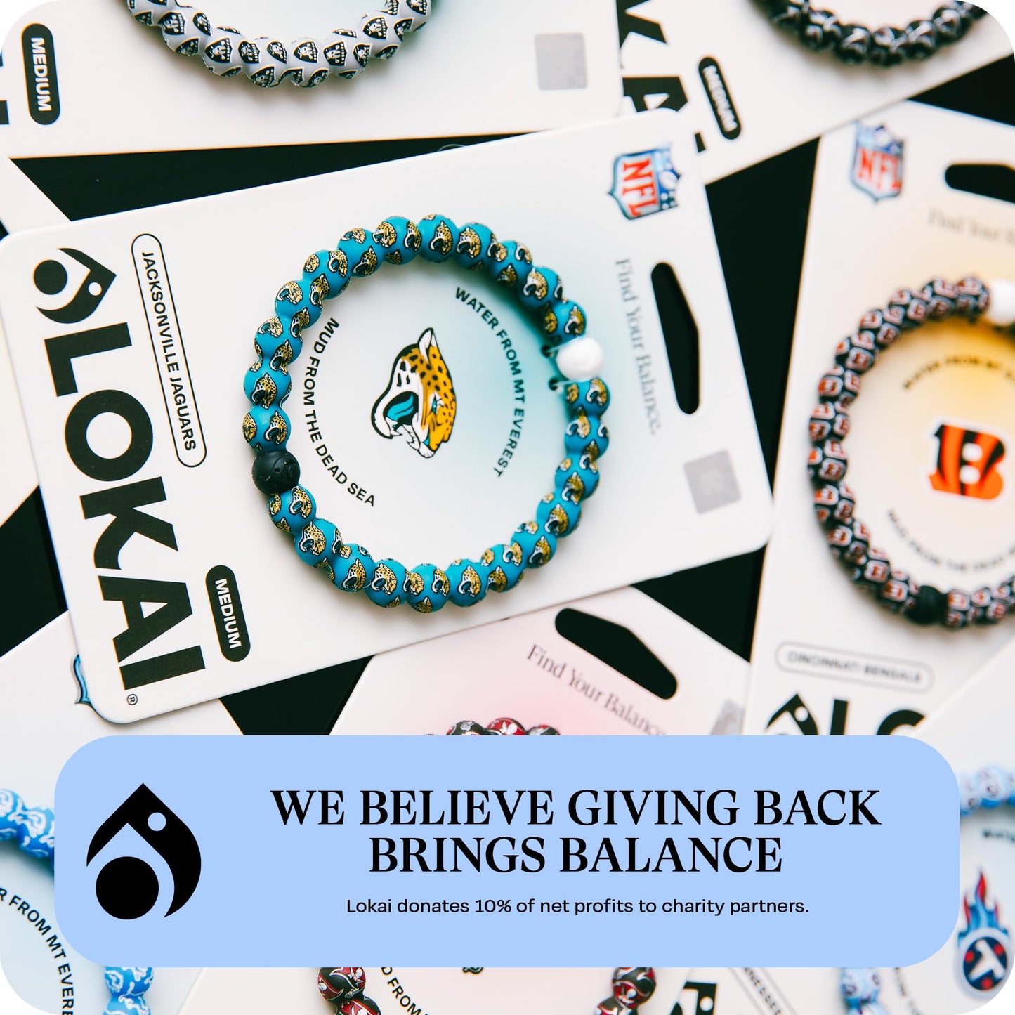 Lokai Silicone Beaded Bracelet for Men & Women, NFL Football Collection - Jacksonville Jaguars, Medium - Silicone Jewelry Fashion Bracelet Slides-On for Comfortable Fit