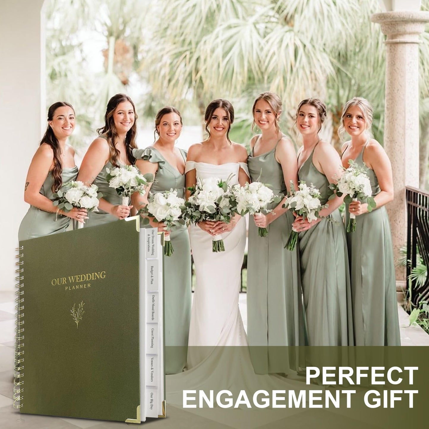 LADY&HOME Wedding Planner Book and Organizer, Linen Cover Wedding Planner Binder, Engagement Gift for Couples, Bride to be Gifts with Calendars, Checklist and Pockets(Emerald Green)