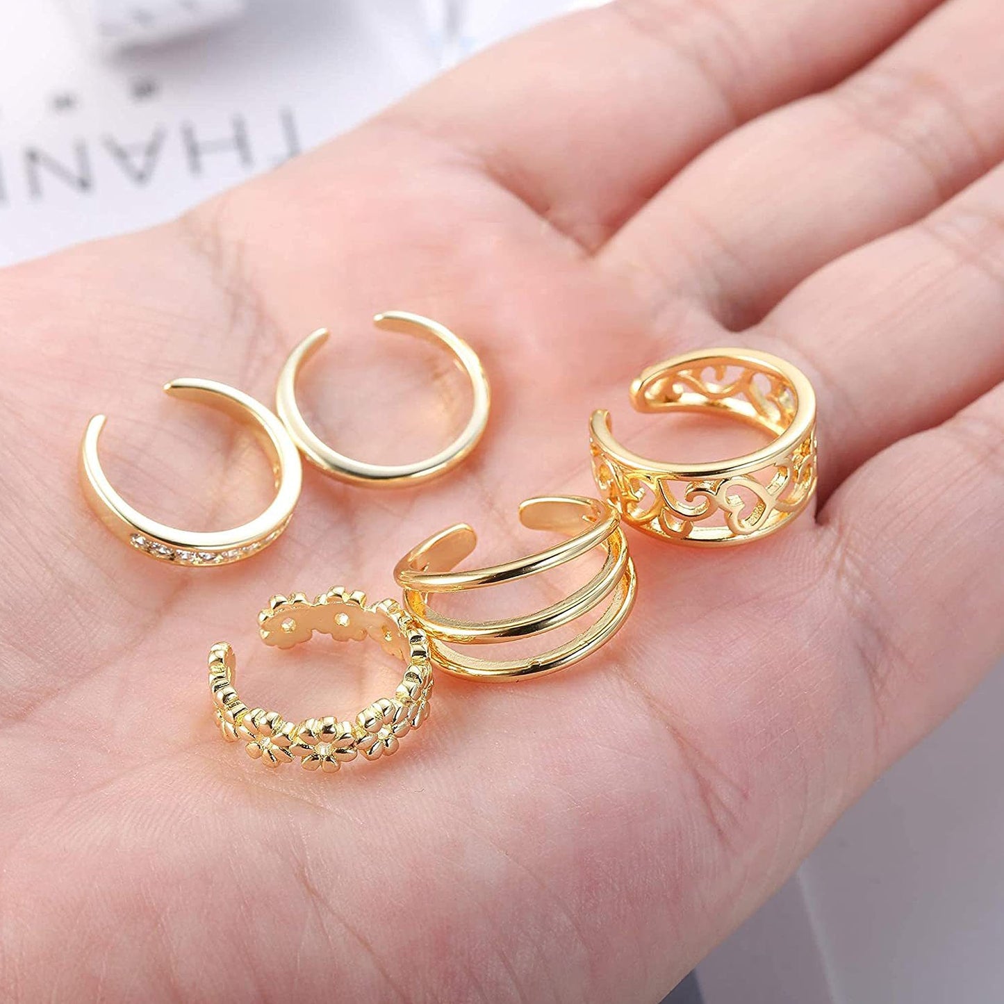 PYALXDN 5 Pcs Silver Plated Toe Rings for Women Adjustable Band Rings Open CZ Toe Ring Set Beach Foot Jewelry，Anti-allergy，Rose Gold