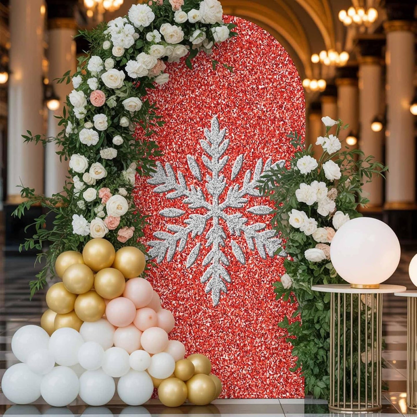 Duskova Living 6.6 Modern Themed Arch Backdrop Cover FT, Winter Watercolor Sparkling Snowflake Pattern Wedding Arch
