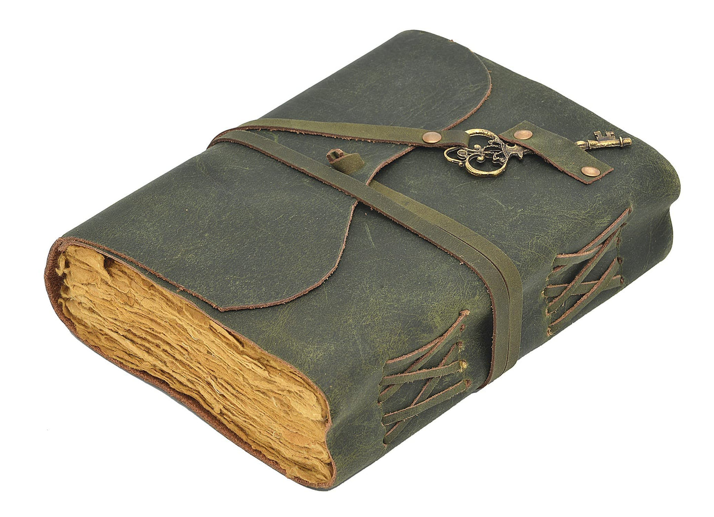 Ruzioon Leather Journal Writing Notebook - Antique Handmade Leather Bound journal with deckle edge paper For Men And Women Diary Large 7.5" X 5.5" Inches, Gift For Art Sketchbook, Travel Diary And Notebooks To Write In (7.5" X 5.5") (11.50" X 8.25")