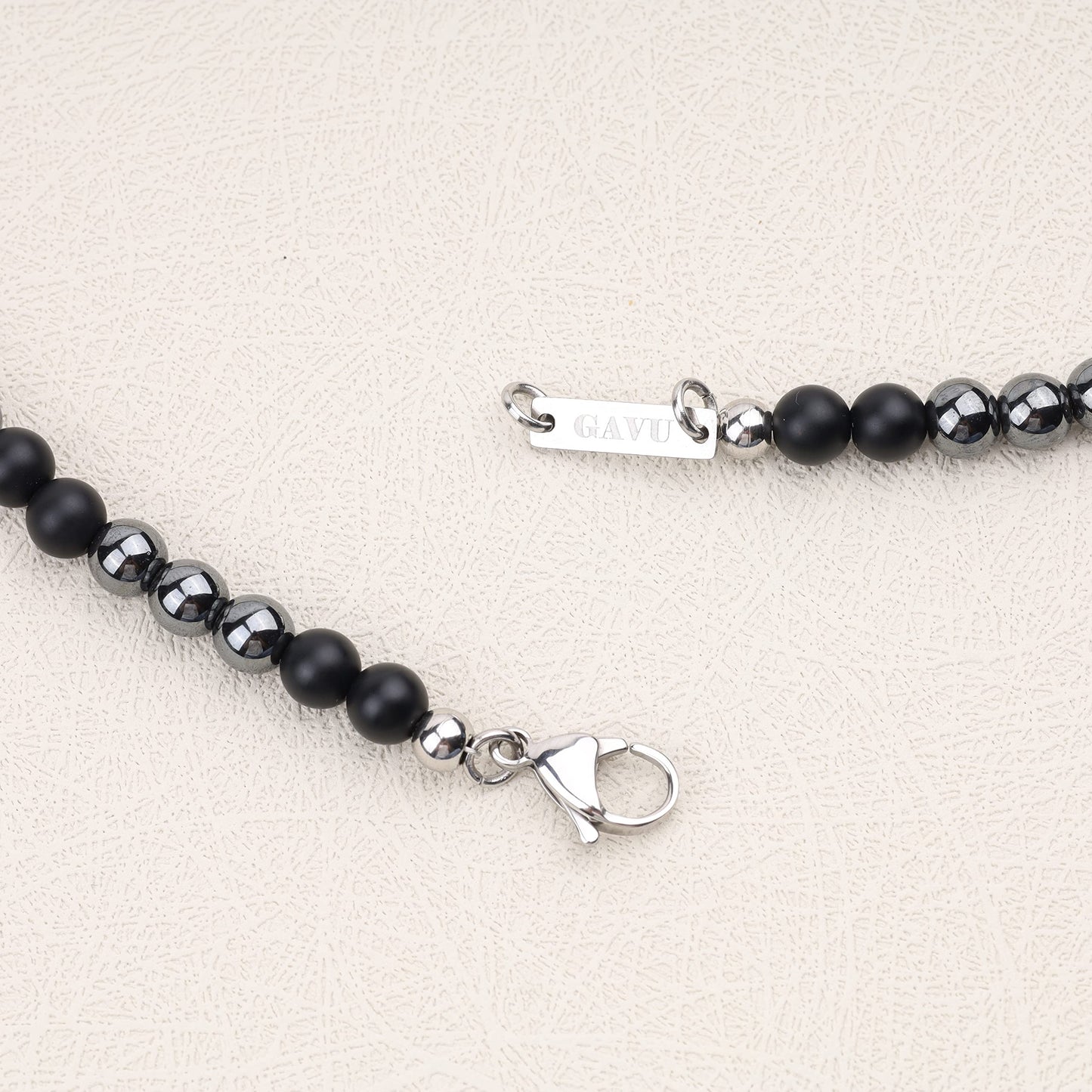 GAVU Hematite Matte Onyx Beaded Crystal Necklace for Men 20"