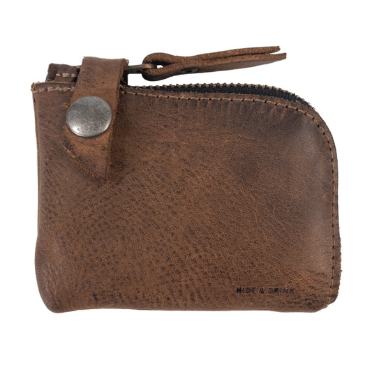 Hide & Drink, Leather Zippered Wallet, Holds Up to 6 Cards Plus Folded Bills, Pouch Organizer, Cash Holder, Travel Essentials, Mini, Pocket-Size, Handmade (Bourbon Brown)