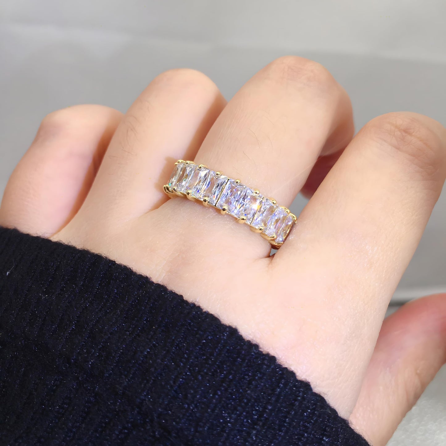 VOPIPO Dainty Baguette Cut Cubic Zirconia Open Finger Rings for Women 18K Gold Plated Adjustable Rings Trend CZ Gold Rings Personalized Minimalist Stacking Rings Jewelry Gifts