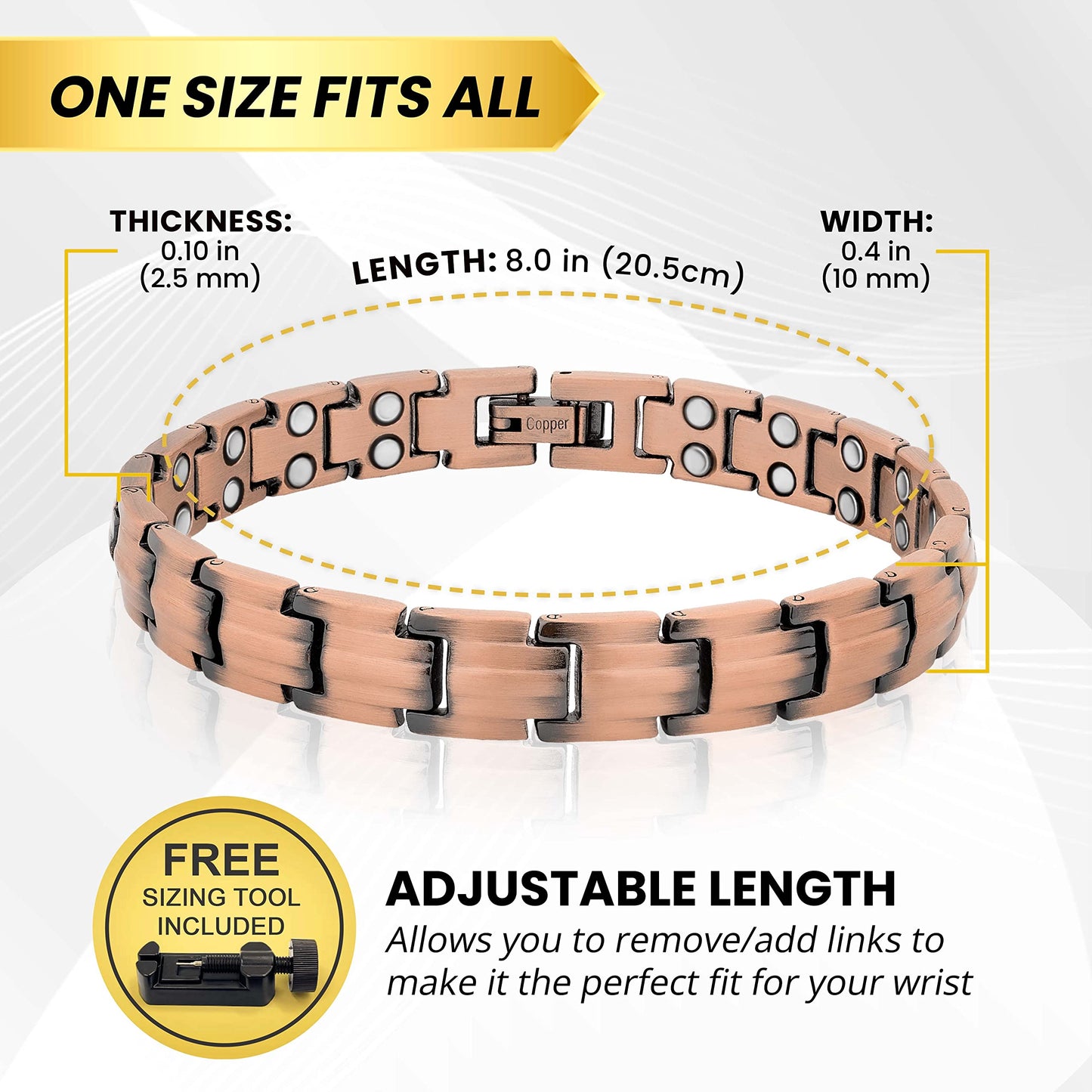MagnetRX Pure Copper Bracelets for Women – Ultra Strength Magnetic Copper Bracelet for Women – Adjustable Length with Included Sizing Tool (Classic Style)