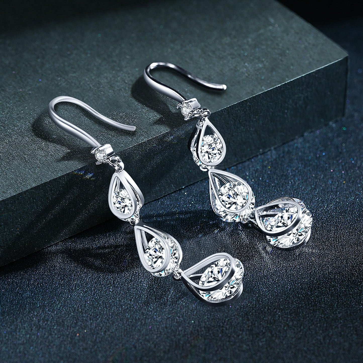 SBLING Cubic Zirconia Wedding Earrings for Brides Bridesmaids, Bridal Dangle Earrings, Crystal Drop earrings for Women Jewelry Gifts