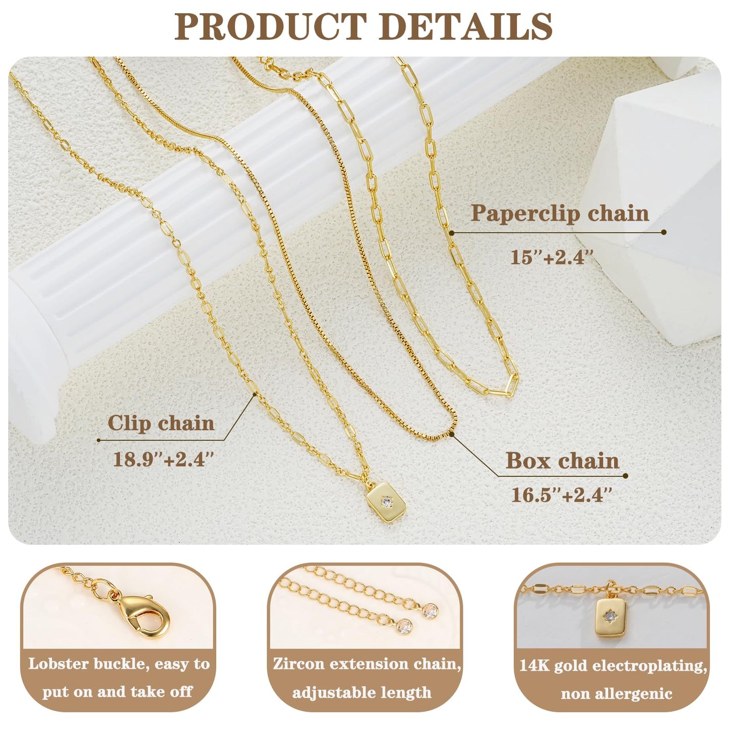 YEEZII Layered Gold Necklaces for Women Trendy, 14K Gold Plated Choker Paperclip Box Chain Necklace, Stackable Women's Gold Pendant Necklaces Jewelry Set