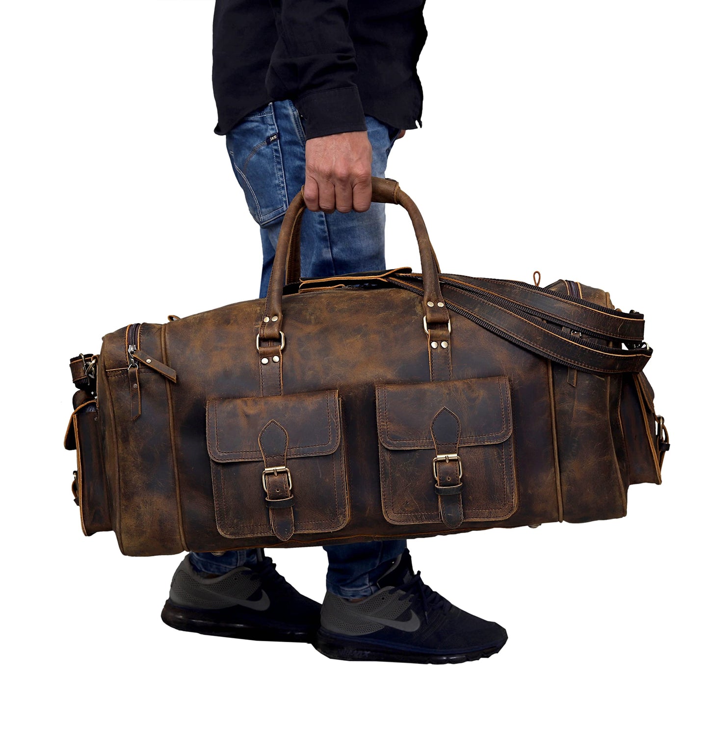 Large 28 inch duffel bags for men holdall leather travel bag overnight gym sports weekend bag