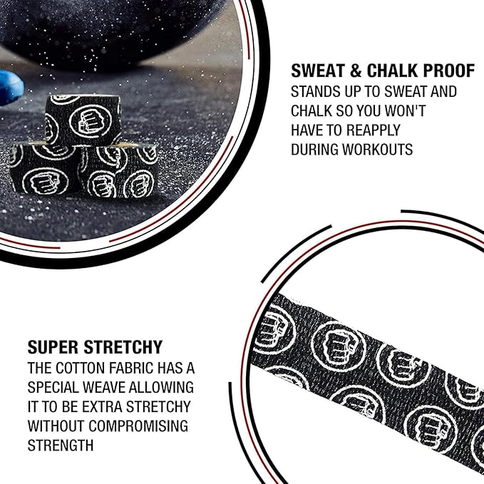 WOD Nation Flexible Hook-Grip Athletic Tape – Easy-Tear, Sweat-Proof Thumb & Finger Strips for Weightlifting
