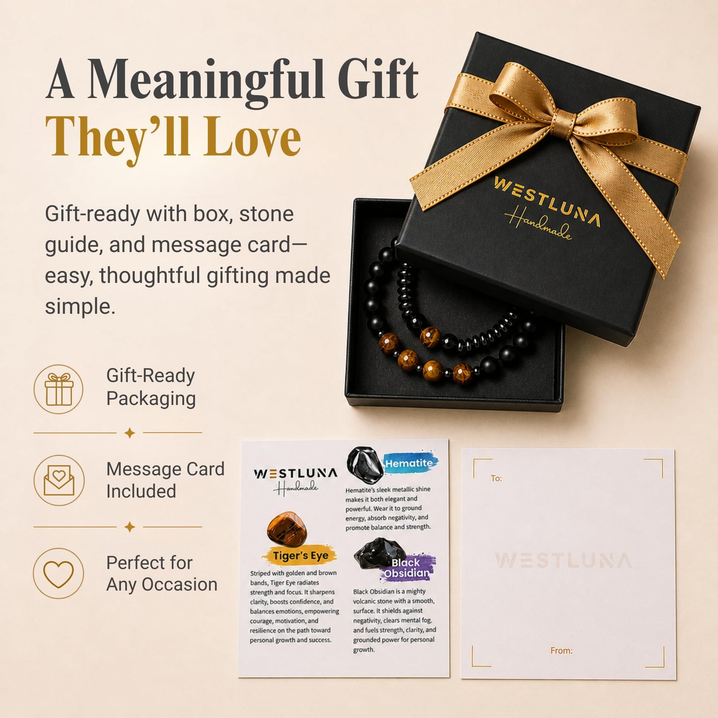 WestLuna Magnetic Healing Bracelet Set – Adjustable Magnetic Hematite Bracelets for Women Men, Slimming Crystal Chakra Energy Stone Beaded Bracelet Gift(Tiger Eye, Small)