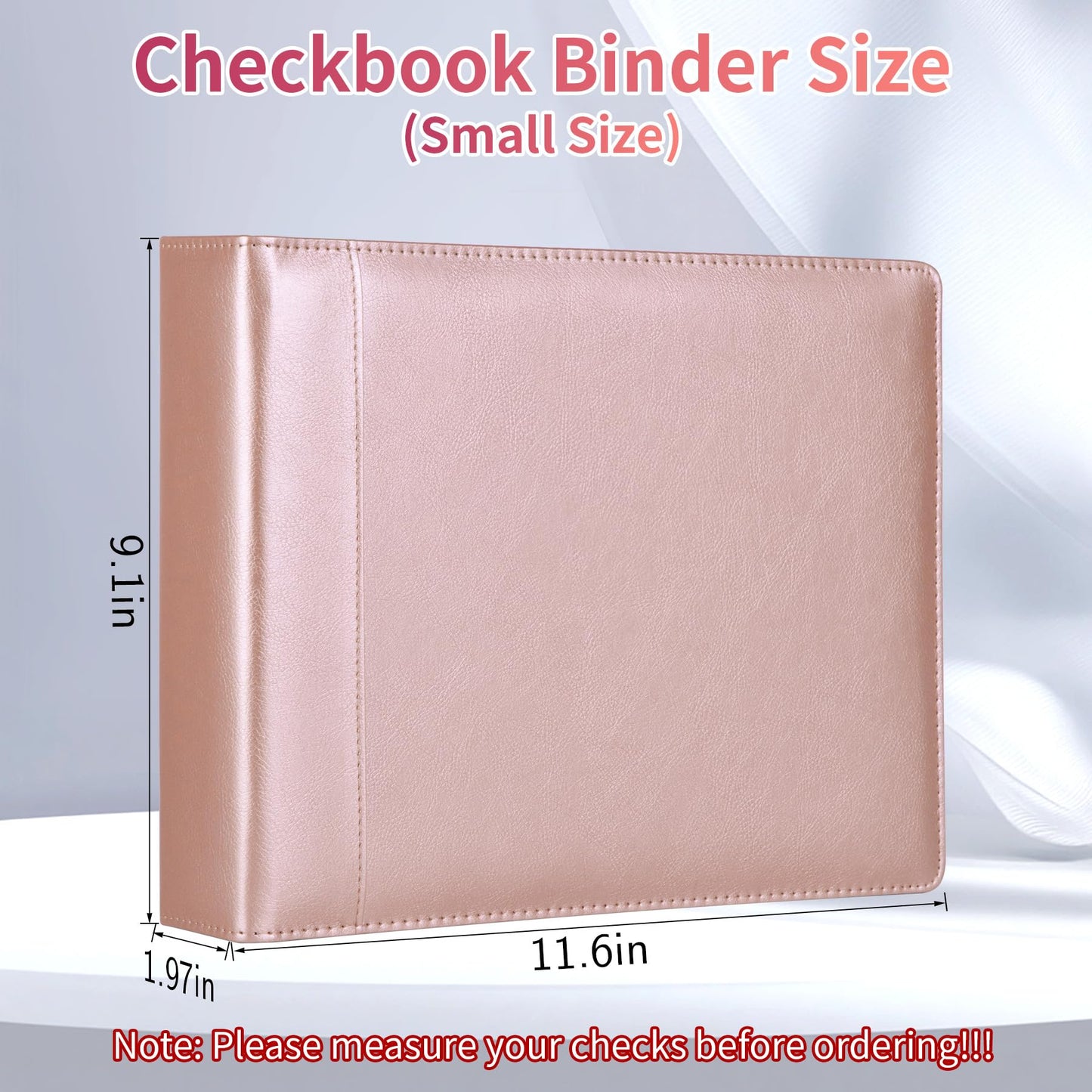 Antner 3 Ring Personal Check Binder for 3-on-a-Page End-Stub Deskbook & Personal 3 Holes or 9 Holes Small Size Checks, PU Leather Check Holder Checkbook Binder Cover with Zipper Pouch, Rose Gold