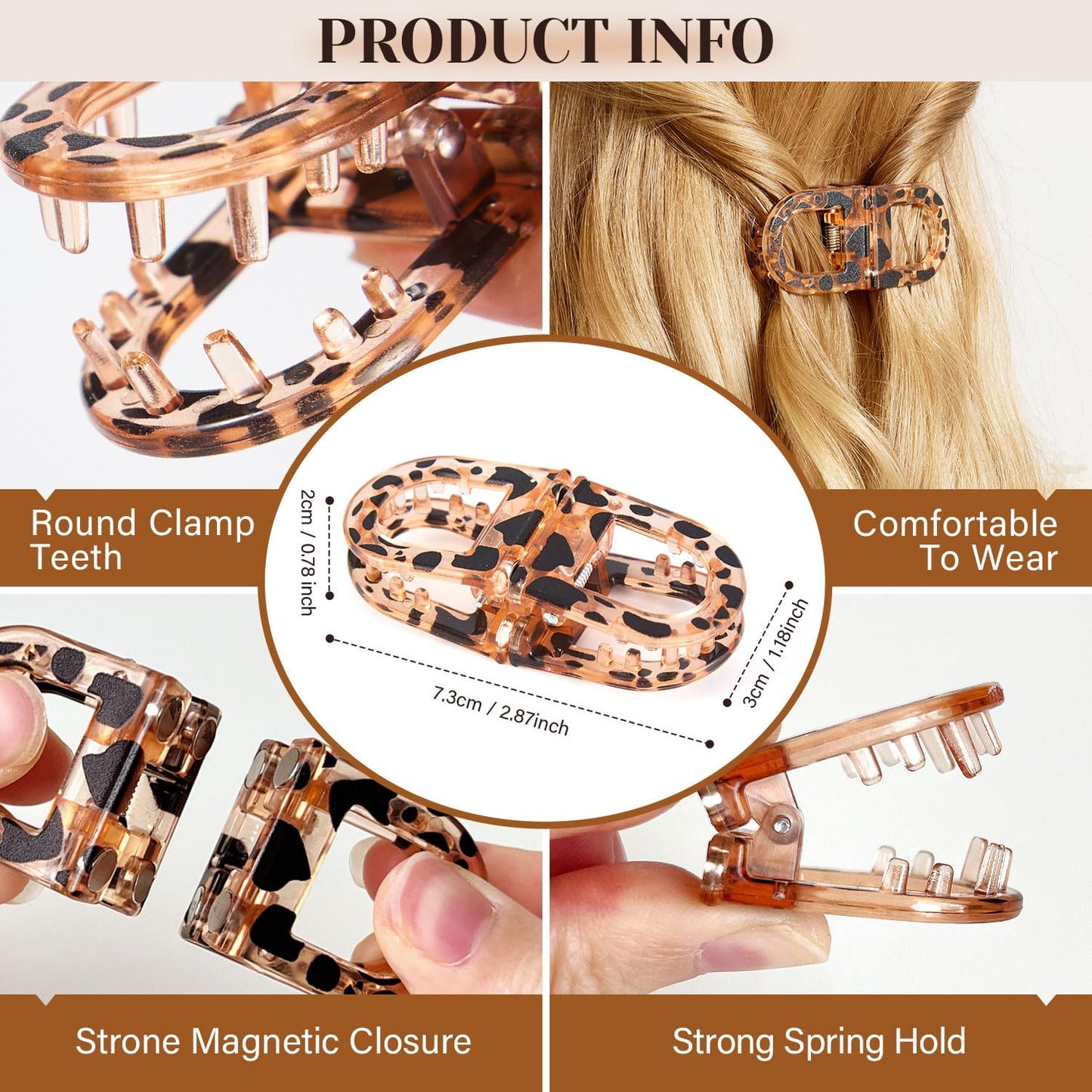 RCZETC Magnetic Hair Clips 2-Pack | Hair Clips for Styling & Thick Hair | Claw Clips & Barrettes for Women | Strong Hold Non-Slip No-Crease Hair Barrettes（Orange + Black）