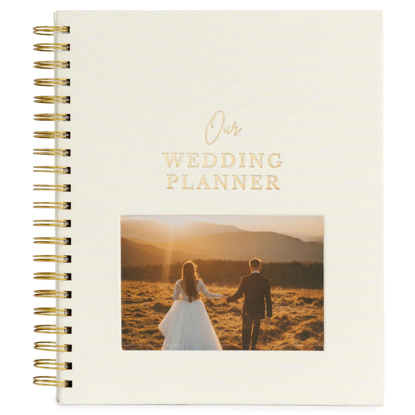 Timeless Premium Linen Wedding Planner Book and Organizer – Wedding Planning Book, Comprehensive Keepsake & Countdown Binder, Perfect Engagement Gift for Women, Customizable Front Photo Window (Cream)