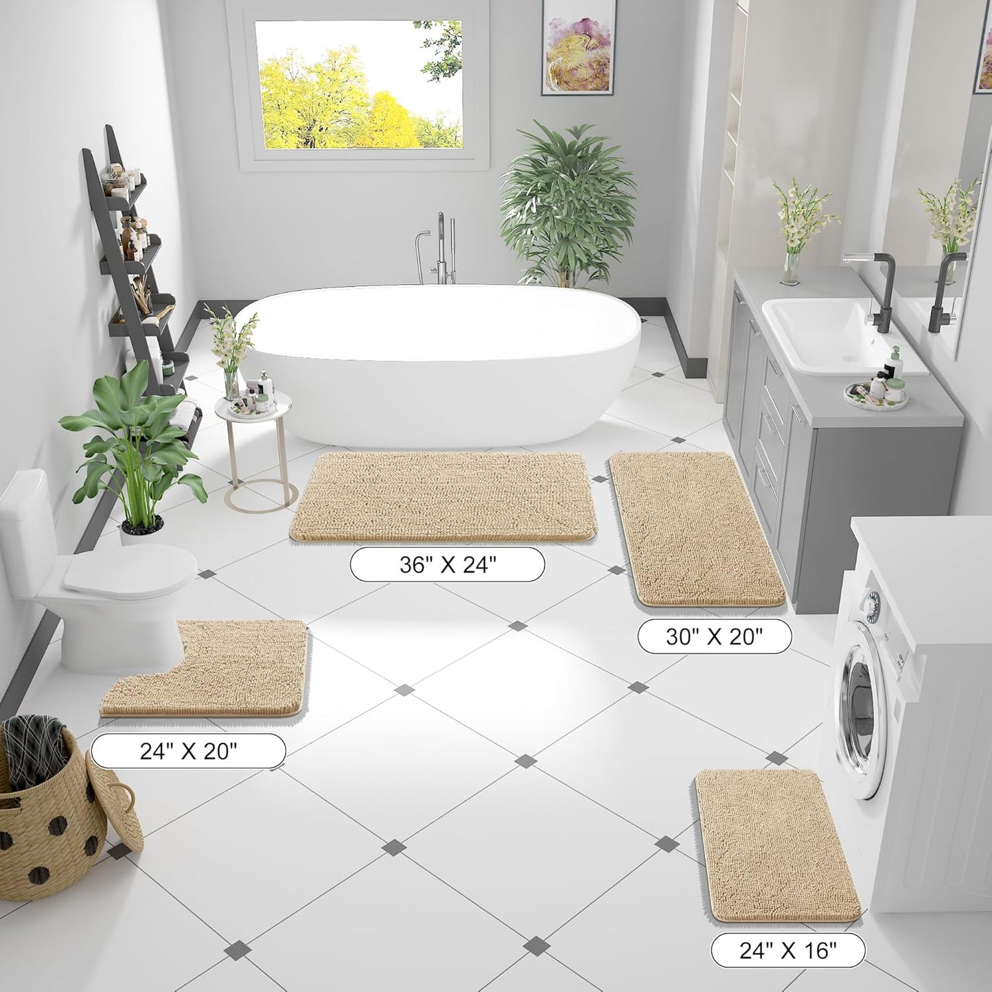 OLANLY Bathroom Rugs - Extra Soft Chenille Bath Mats | 47x20, Quick Dry & Machine Washable, Beige