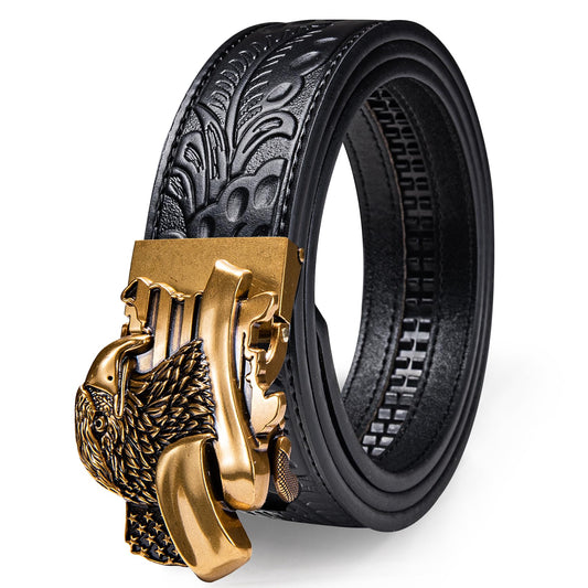 Dubulle Western Ratchet Belt Black Copper Eagle Buckle Cowboy Leather Automatic Belts for Men's Dress Jeans
